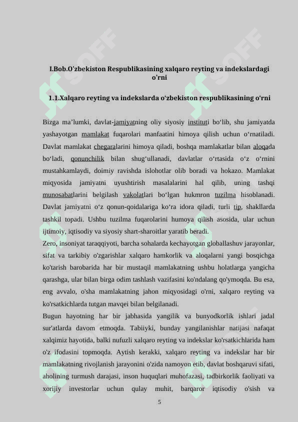 O‘ZBEKISTON RESPUBLIKASINING XALQARO REYTING VA INDEKSLARDAGI O‘RNI VA NUFUZINING ORTIB BORISHI 5