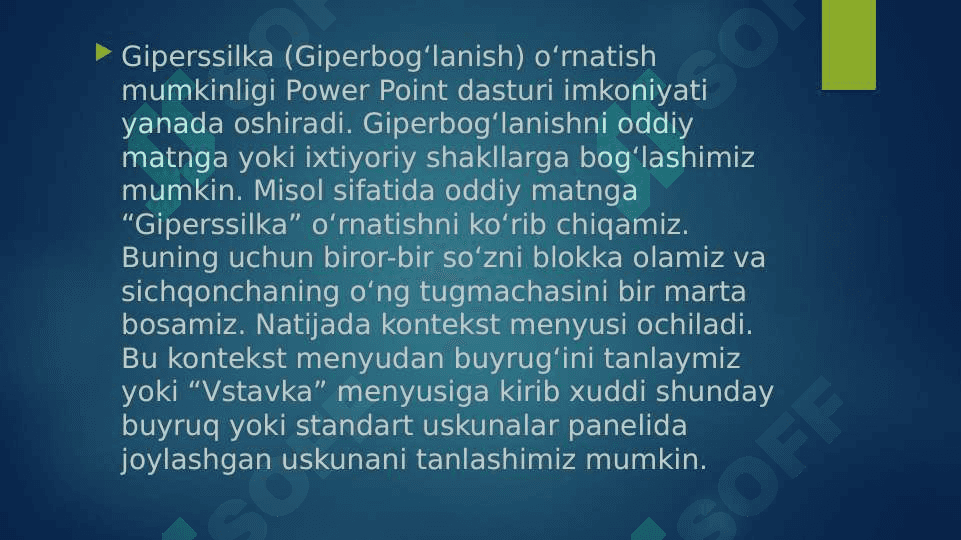Ms Power Pointda giperssilkalar o'rnatish . Mavzulashtirilgan shablonlar bilan ishlash 2