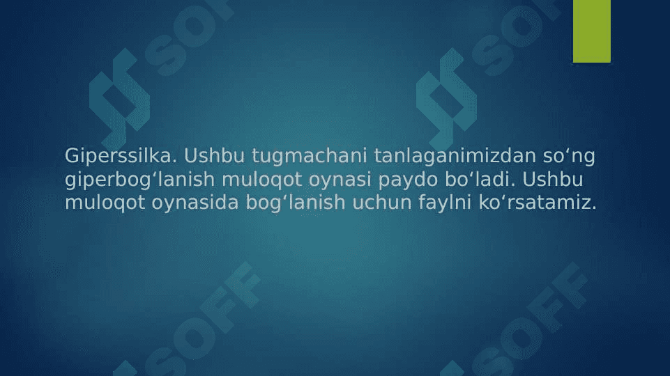 Ms Power Pointda giperssilkalar o'rnatish . Mavzulashtirilgan shablonlar bilan ishlash 3