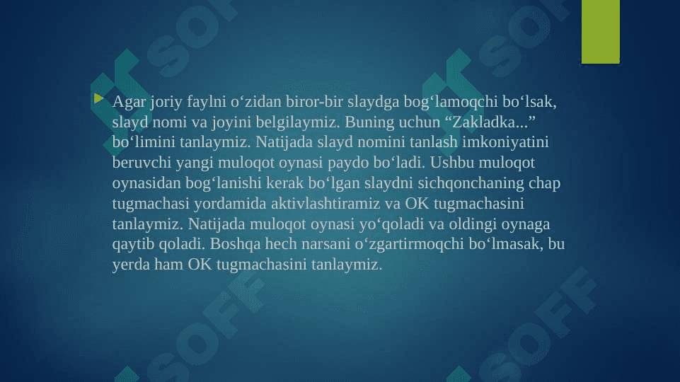Ms Power Pointda giperssilkalar o'rnatish . Mavzulashtirilgan shablonlar bilan ishlash 4