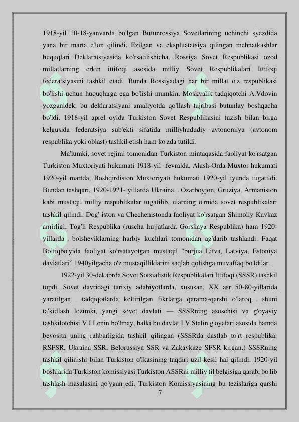 Turkiston ASSRning tashkil topishi 7