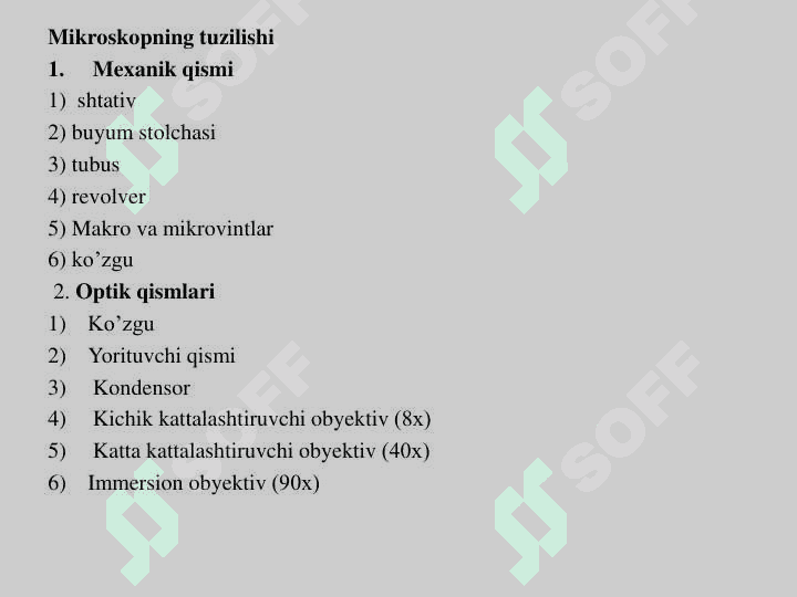 Mikroskopning tuzilishini o’rganish 2