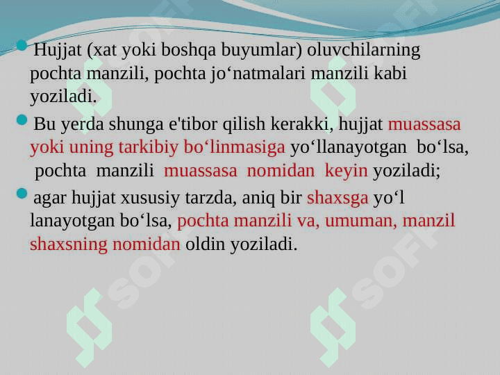 Xizmat yozishmalari va uning turlari 4