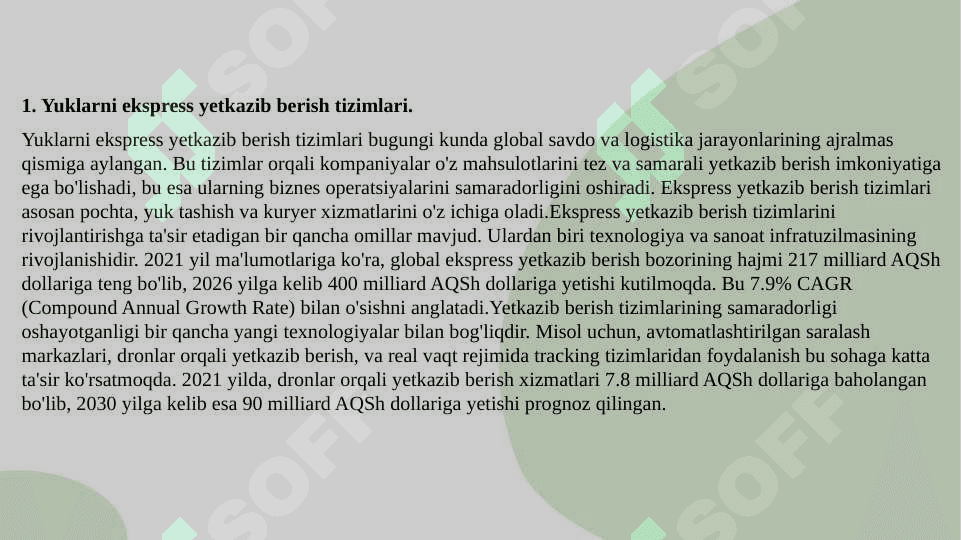 YUKLARNI VA POCHTANI EKSPRESS YETKAZISH SXEMALARINI ISHLAB CHIQISH 3