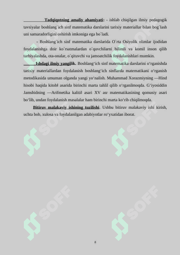 BOSHLANG`ICH SINF O`QUVCHILARINI TARIXIY MATERIALLAR BILAN TANISHTIRISH 8