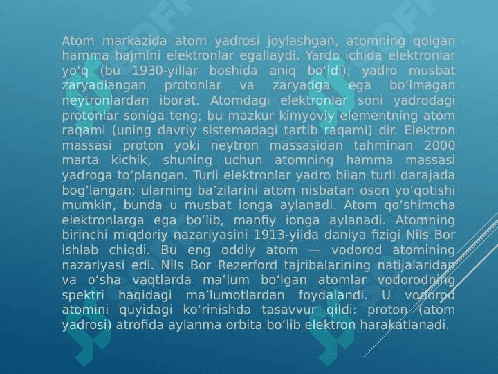 BOR POSTULATLARI . ATOM TUZILISHINING BOR NAZARIYASI 2