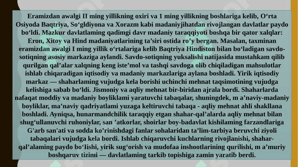 O‘ZBEKISTONNING ENG QADIMGI DAVR MADANIYATI VA SAN’ATI 6