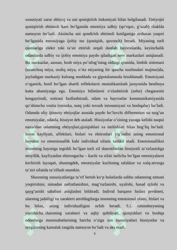 Emotsiyaning namoyon bo’lishi 5