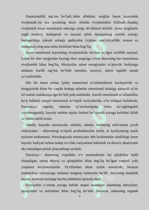 Emotsiyaning namoyon bo’lishi 6