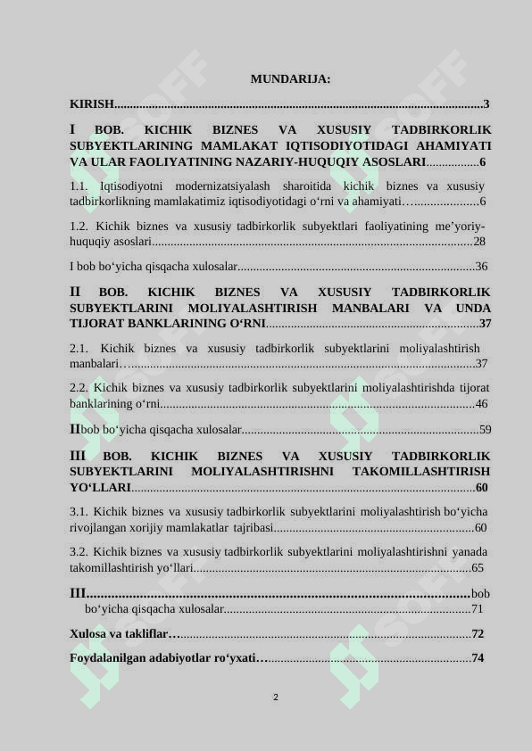O‘zbekistonda kichik biznes va xususiy tadbirkorlikni rivojlantirishda moliyalashtirish va uni takomillashtirish yo‘llari 2