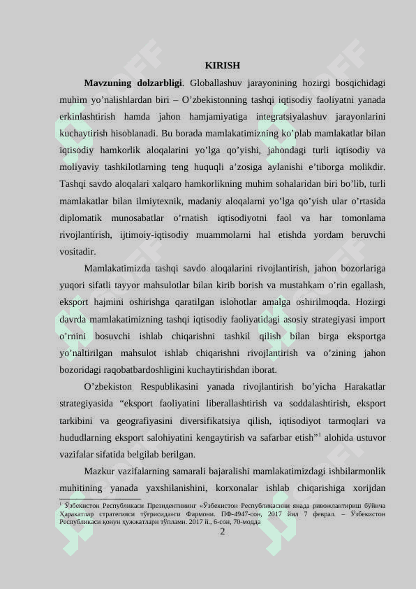 O‘ZBEKISTONNING DUNYONING RIVOJLANGAN DAVLATLARI BILAN IQTISODIY HAMKORLIGI 2
