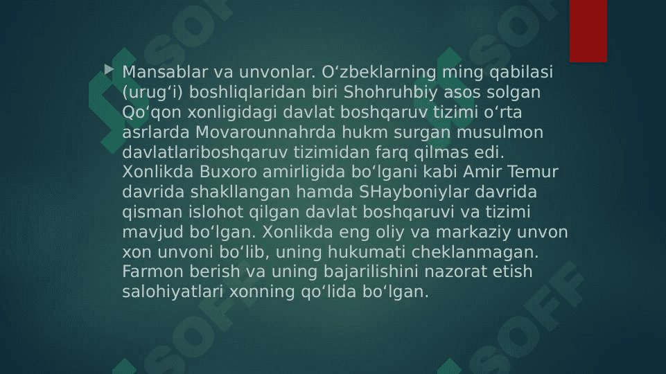 QOQON XONLIGIDA UNVON VA MANSABLAR 6