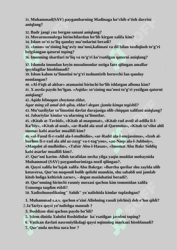 dinshunoslikdan oraliq savollar 2
