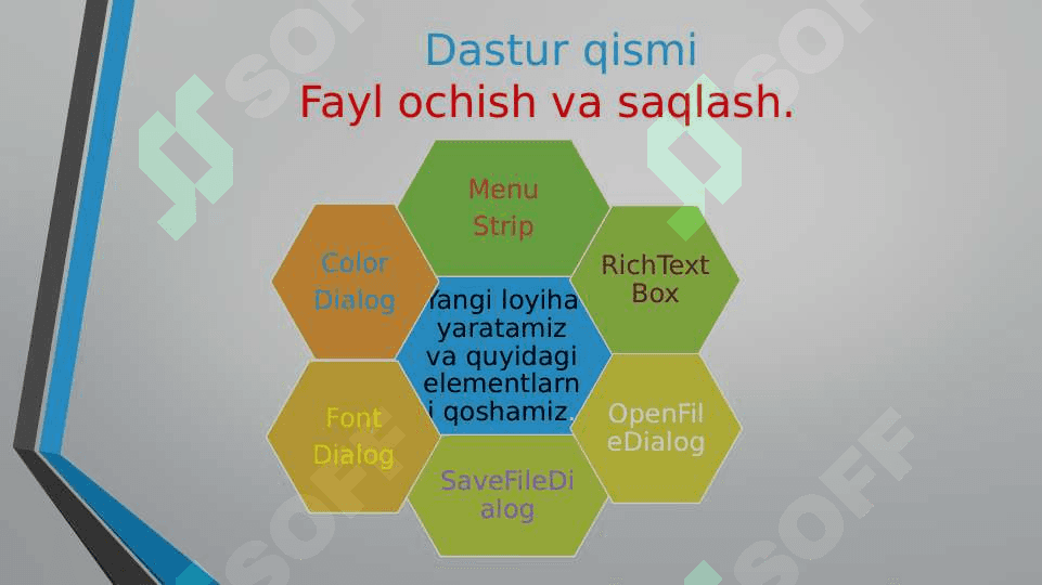 C# dasturlash tilida Dialog oynalaridan foydalanib dastur tuzish(ColorDialog, FontDialog) 7