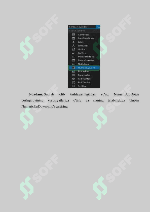 С# dasturlash tilida NumericUpDown komponentasi  yordamida dasturlar yaratish 6