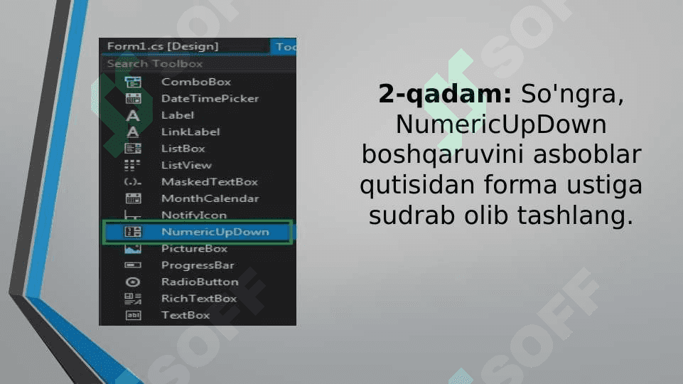 C# dasturlash tilida NumberUpDown komponentasi yordamida dasturlar yaratish 8