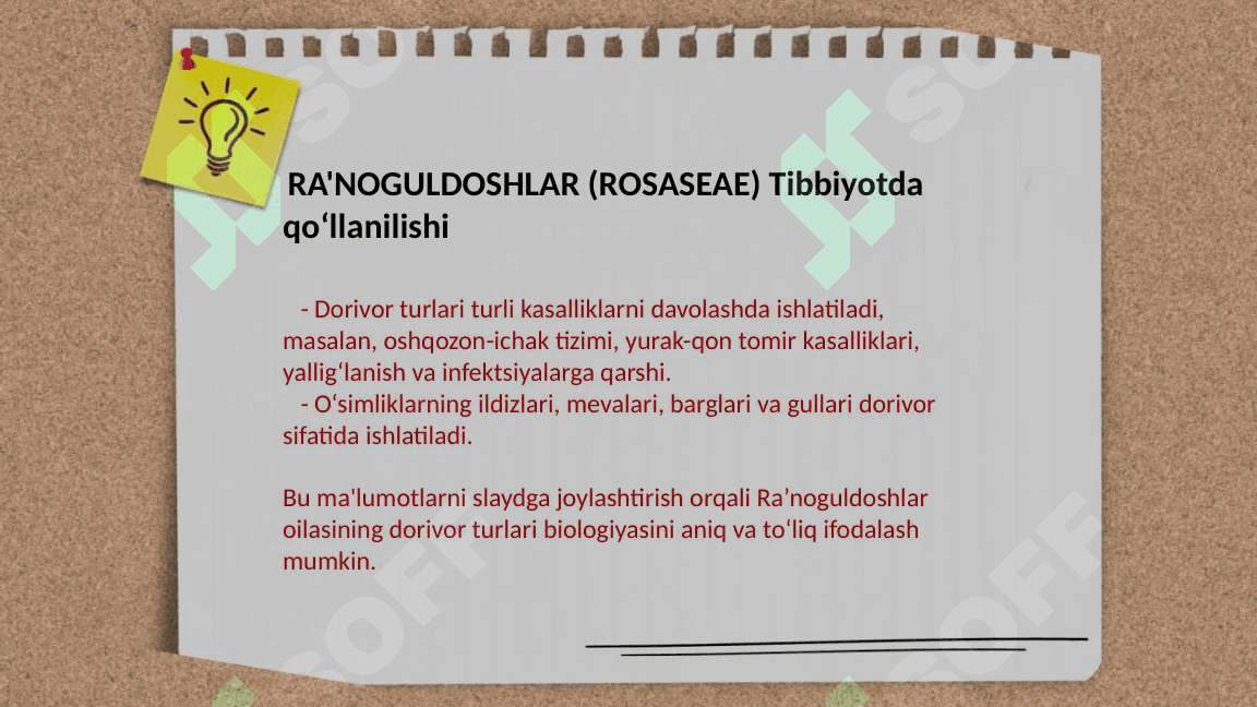 RA'NOGULDOSHLAR (ROSASEAE) , SOYABONGULDOSHLAR (APIASEAE) , GAZANDADOSHLAR (URTICASEAE)  ,GULXAYRIDOSHLAR (MALVACEAE) 4
