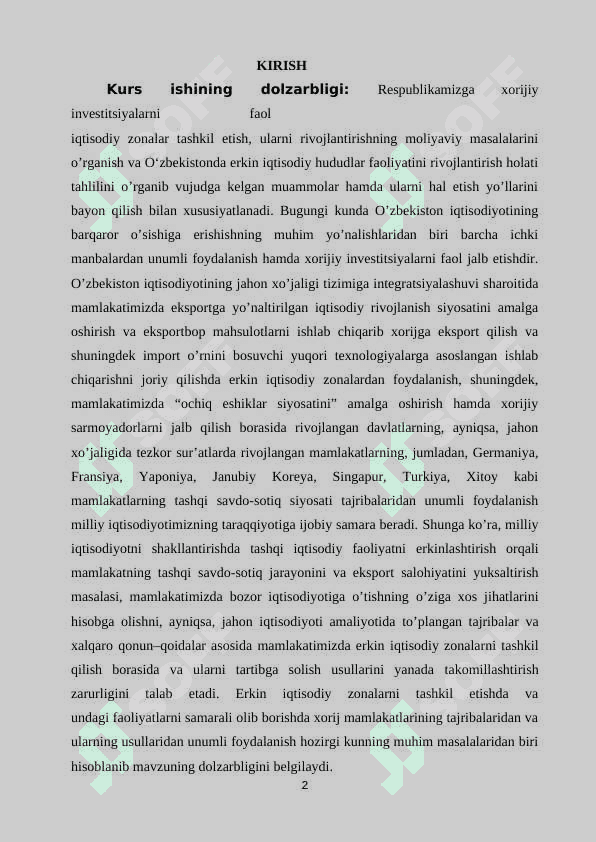 OʻZBEKISTON RESPUBLIKASIDA ERKIN IQTISODIY HUDUDLAR FAOLIYATINING XUSUSIYATLARI 2