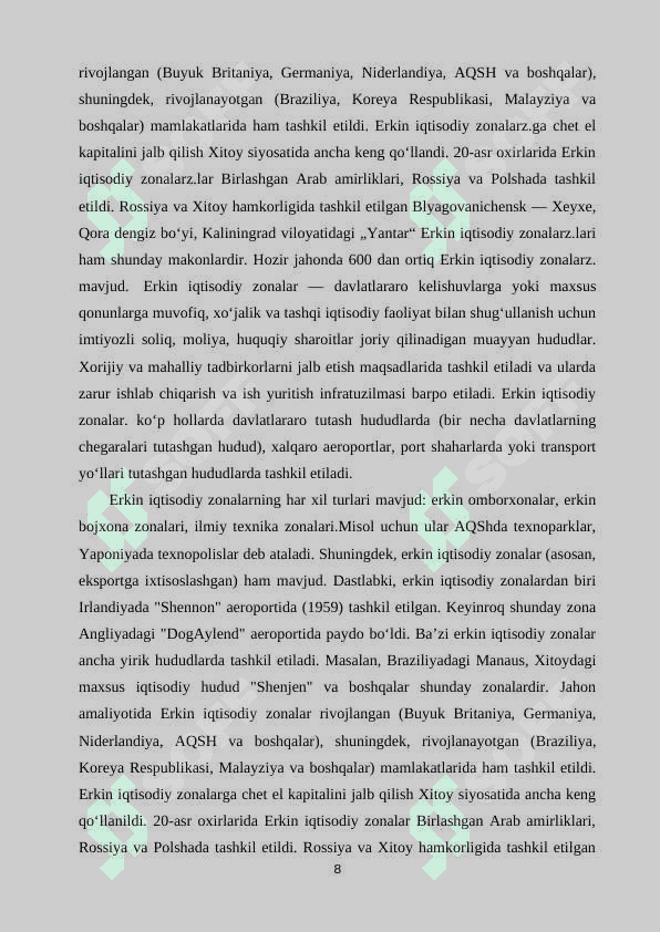 OʻZBEKISTON RESPUBLIKASIDA ERKIN IQTISODIY HUDUDLAR FAOLIYATINING XUSUSIYATLARI 8
