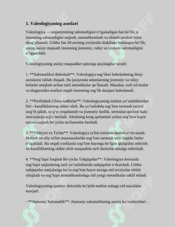 VALEOLOGIYA - INSON SALOMATLIGI HAQIDAGI FAN 3