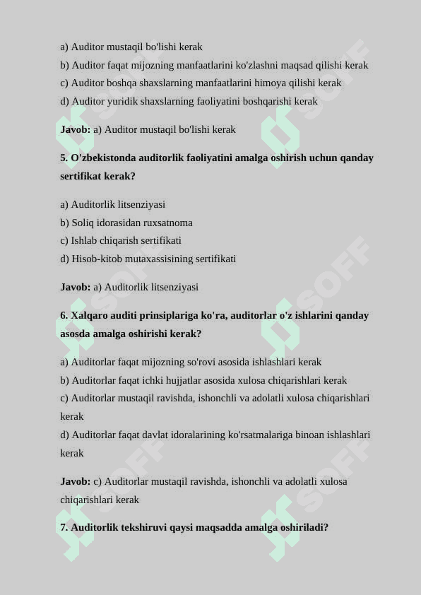Auditorlik tashkilotlarining professional xizmatlari TEST 2