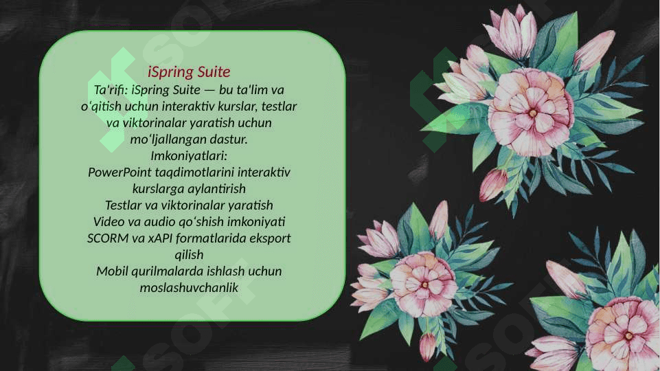 iSpring Suite,HotPotatoes,MyTestX,EasyQuisy dasturlari va ularning imkoniyatlari 3