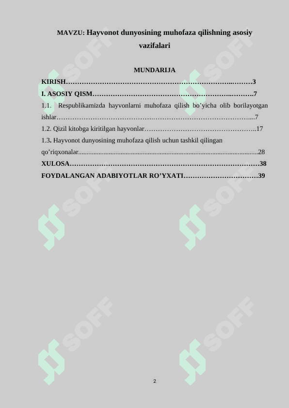 Hayvonot dunyosining muhofaza qilishning asosiy vazifalari 2
