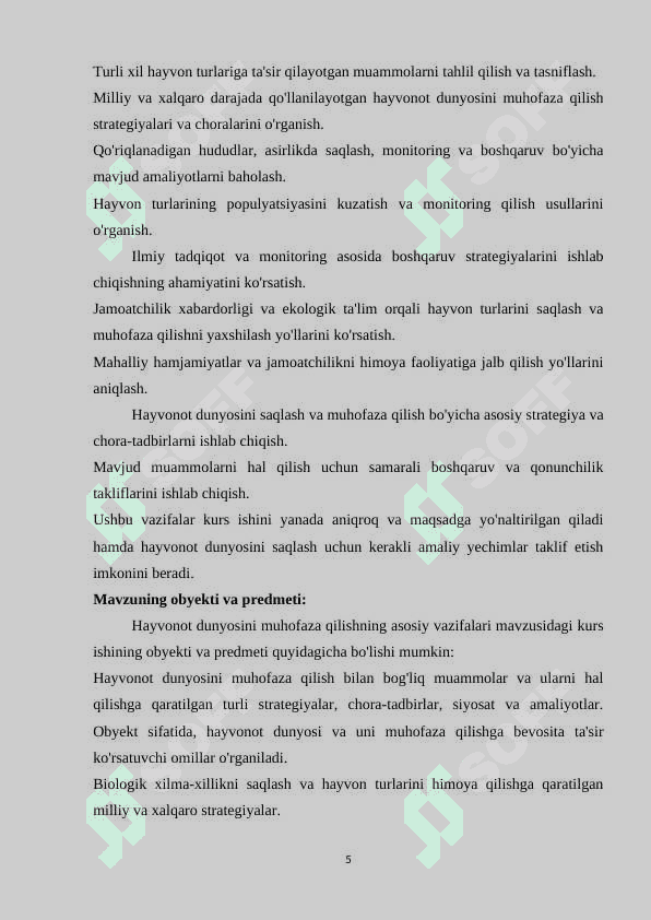 Hayvonot dunyosining muhofaza qilishning asosiy vazifalari 5