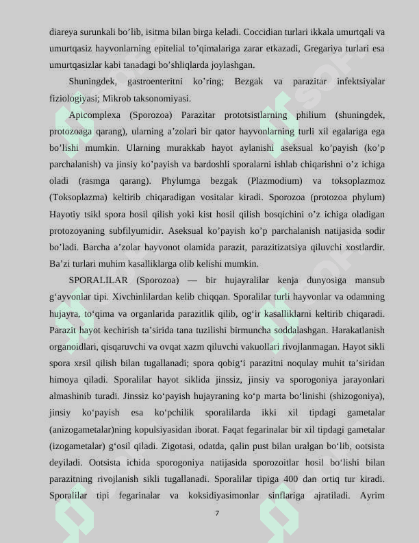 Kasallik qo‘zg‘atuvchi bir hujayralilar. 7