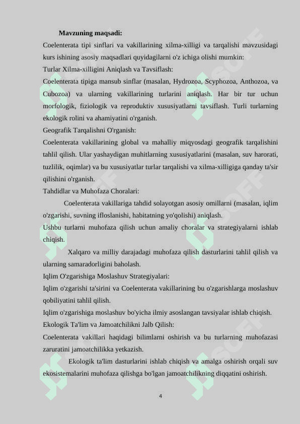 Coelenterata tipi sinflari va vakillarining xilma-xilligi va tarqalishi 4