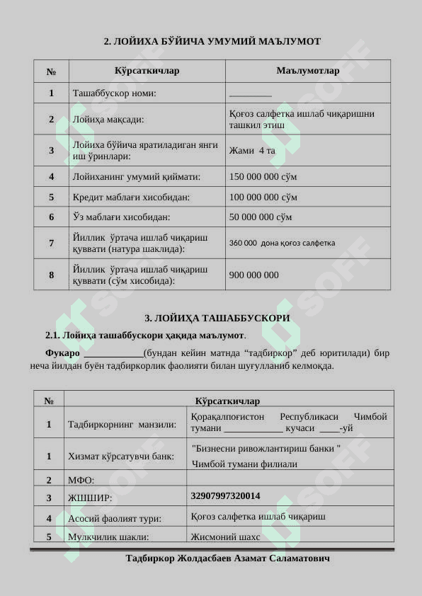 Қоғоз салфетка бизнес режаси 4