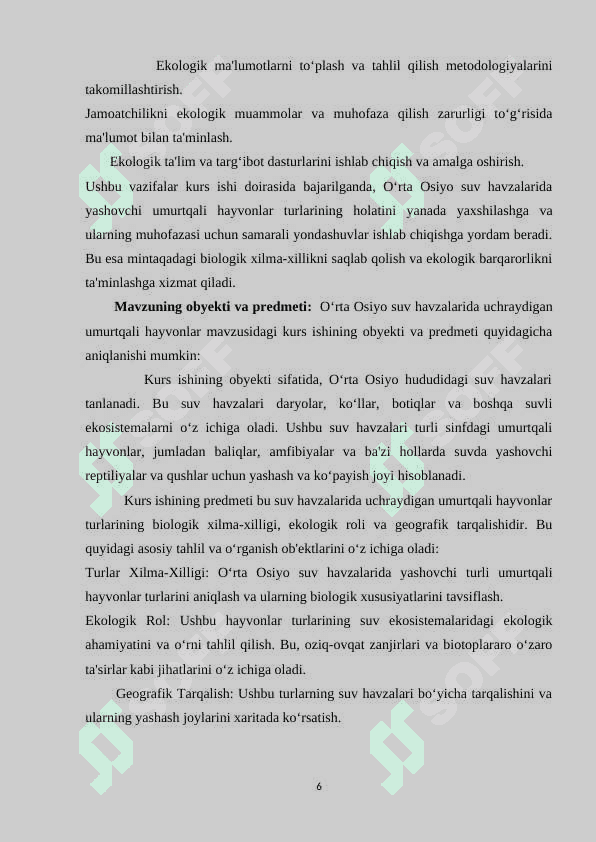 O’rta Osiyo suv havzalarida uchraydigan umurtqali hayvonlar 6