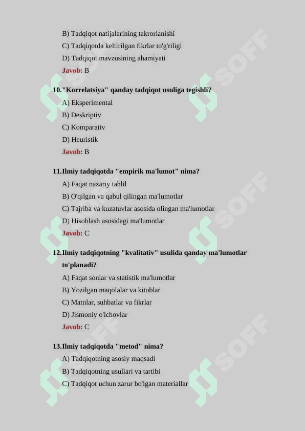 Ilmiy tadqiqot metodologiyasi boʻyicha 30 ta test savollari  javoblari bilan 3