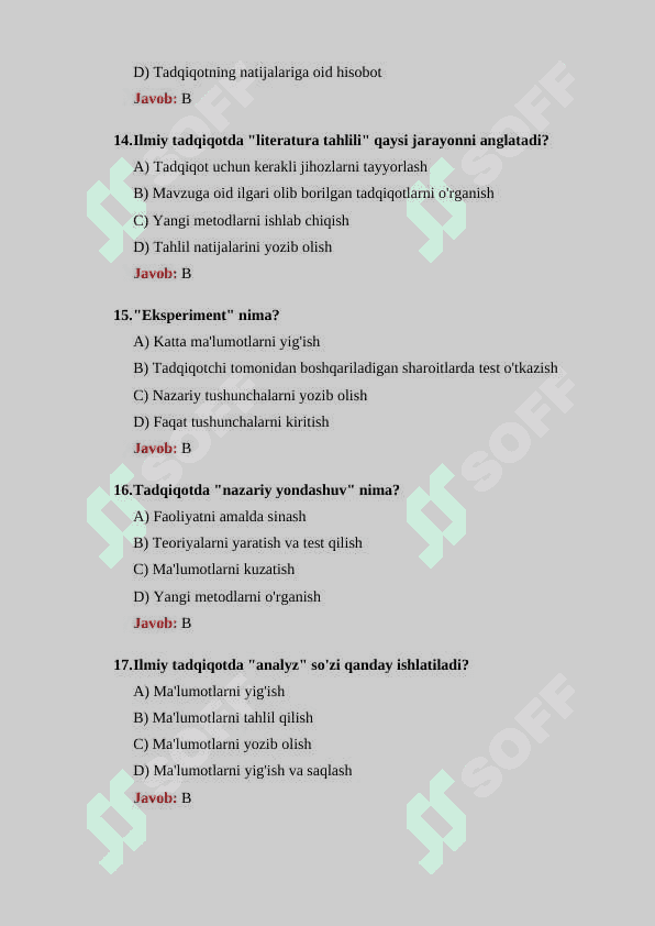 Ilmiy tadqiqot metodologiyasi boʻyicha 30 ta test savollari  javoblari bilan 4
