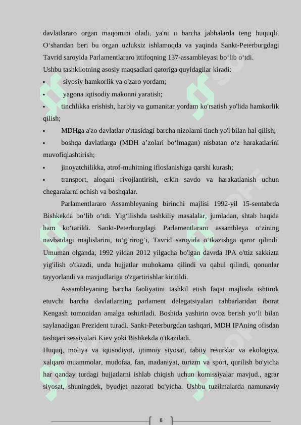 MUSTAQIL DAVLATLAR HAMDOʻSTLIGI 8