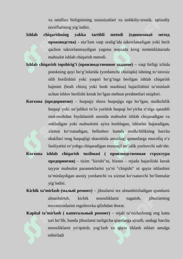 GLOSSARIY iqtisod, ishlab chiqarishni tashkil etish 4