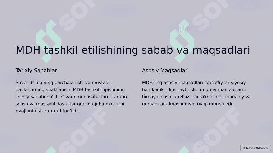 O'zbekistonning MDH va Markaziy Osiyo davlatlari bilan hamkorligi 2