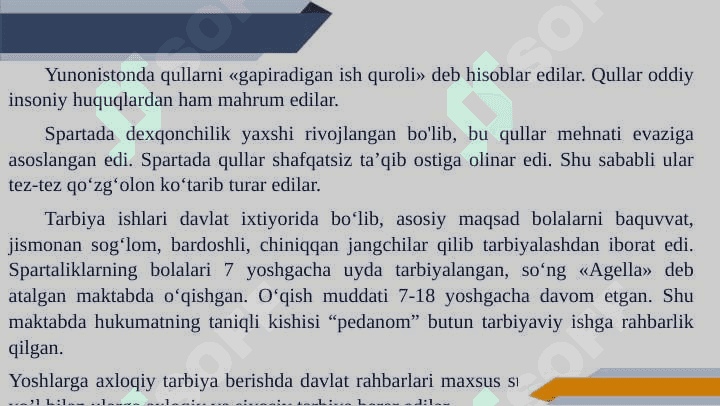 Eng qadimgi  davrlardan XIX asrning  birinchi yarmida jahon pedagogika fanining rivojlanish tarixi. XIX asrning ikkinchi yarmi – XX asrning jahon pedagogika  fanining  rivoji. Hozirgi davrda jahon mamlakatlari ta’lim tizimi va pedagogika fani rivoji. 6