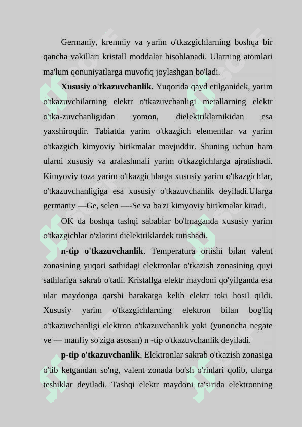 YARIM O’TKAZGICHLARDA ELEKTR TOKI. YARIM O’TKAZGICHLARNING ELEKTR O’TKAZUVCHANLIGI VA UNING TEMPERATURAGA BOG’LIQLIGI. 3