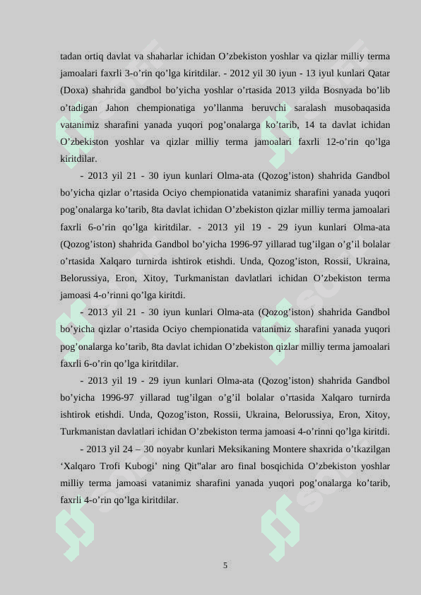 Mustaqil O’zbekistonda gandbolning rivojlanishi va uning barkamol avlod tarbiyasidagi ahamiyati 5
