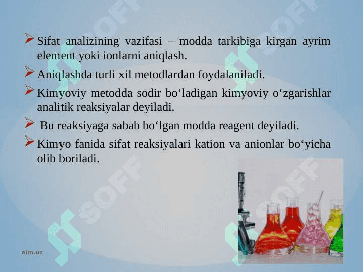 SIFAT REAKSIYALARINI  O’TKAZISH 2
