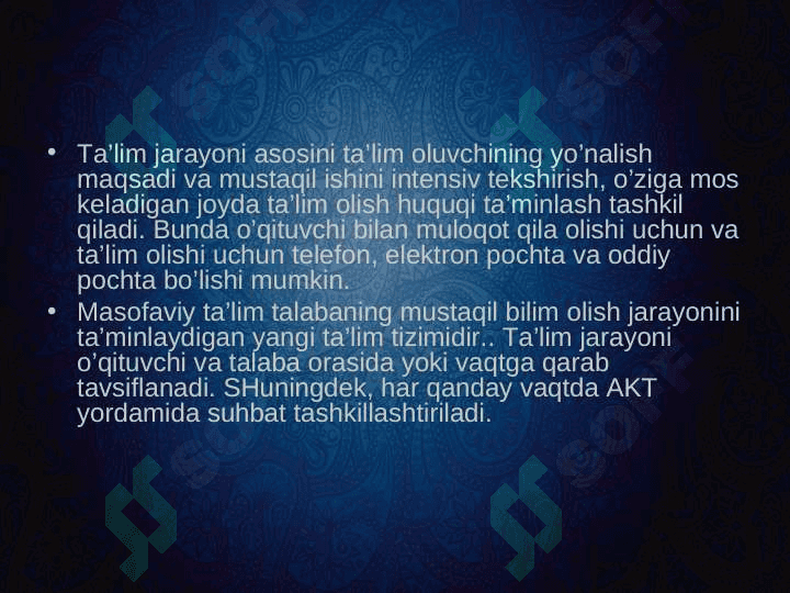 Masofaviy ta’lim tizimlari haqida tushuncha . Elektron darsliklardan foydalanish 5
