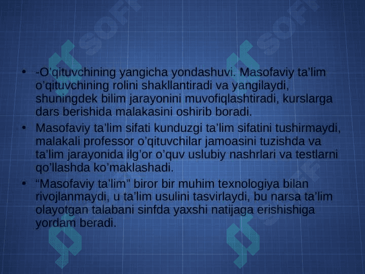 Masofaviy ta’lim tizimlari haqida tushuncha . Elektron darsliklardan foydalanish 7
