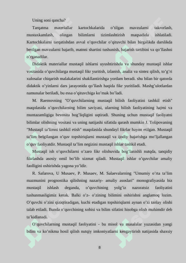 4-sinfda mustaqil ishlarni tashkil etish metodlari 8