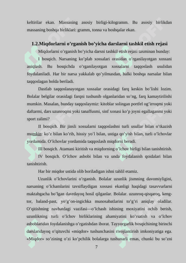 Boshlang’ich sinf o’quvchilariga og’irlik o’lchovlarini o’rgatish metodikasi. 7