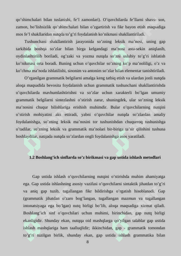 Boshlang’ich sinflarda gap ustida ishlash 8