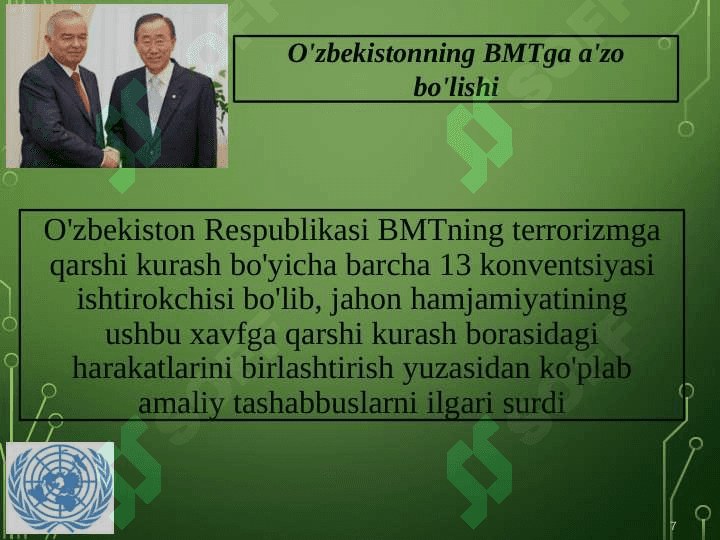 Oʻzbekistonning  xalqaro tashkilotlar bilan hamkorlik aloqalari 7