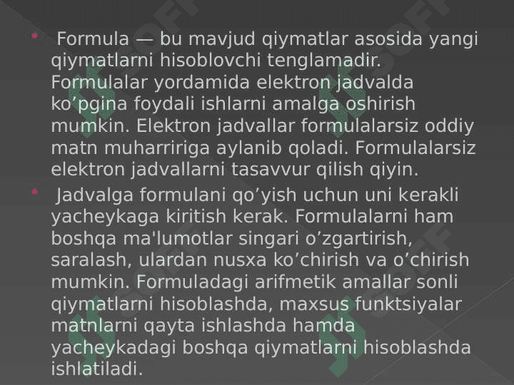 Excel dasturida formulalar bilan ishlash 3