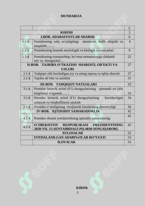 Pomidor birinchi avlod (F1)duragaylarining qimmatli xo‘jalik belgilarini o‘rganish 2