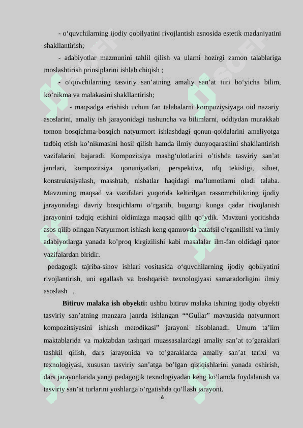 “GULLAR” MAVZUSIDA NATУURMОRT KОMPОZITSIУASINI ISHLASH METОDIKASI 6